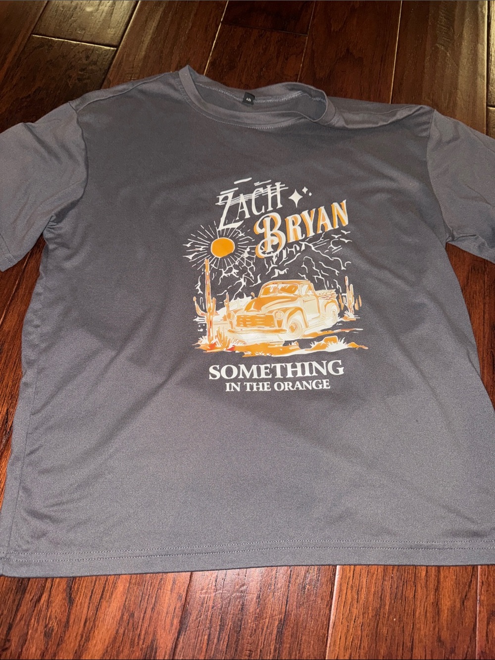 SHEIN Gray Tee with Orange Graphic - 'Zach Bryan' Truck Print